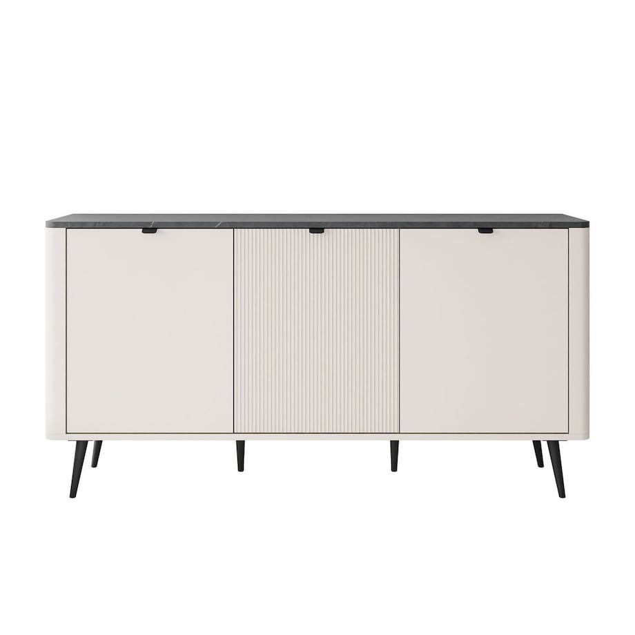 Komoda do sypialni AUTUMN 3D z ryflowanym frontem, kaszmir / szary kamień