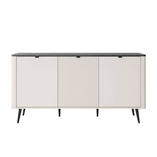 Komoda do sypialni AUTUMN 3D z ryflowanym frontem, kaszmir / szary kamień