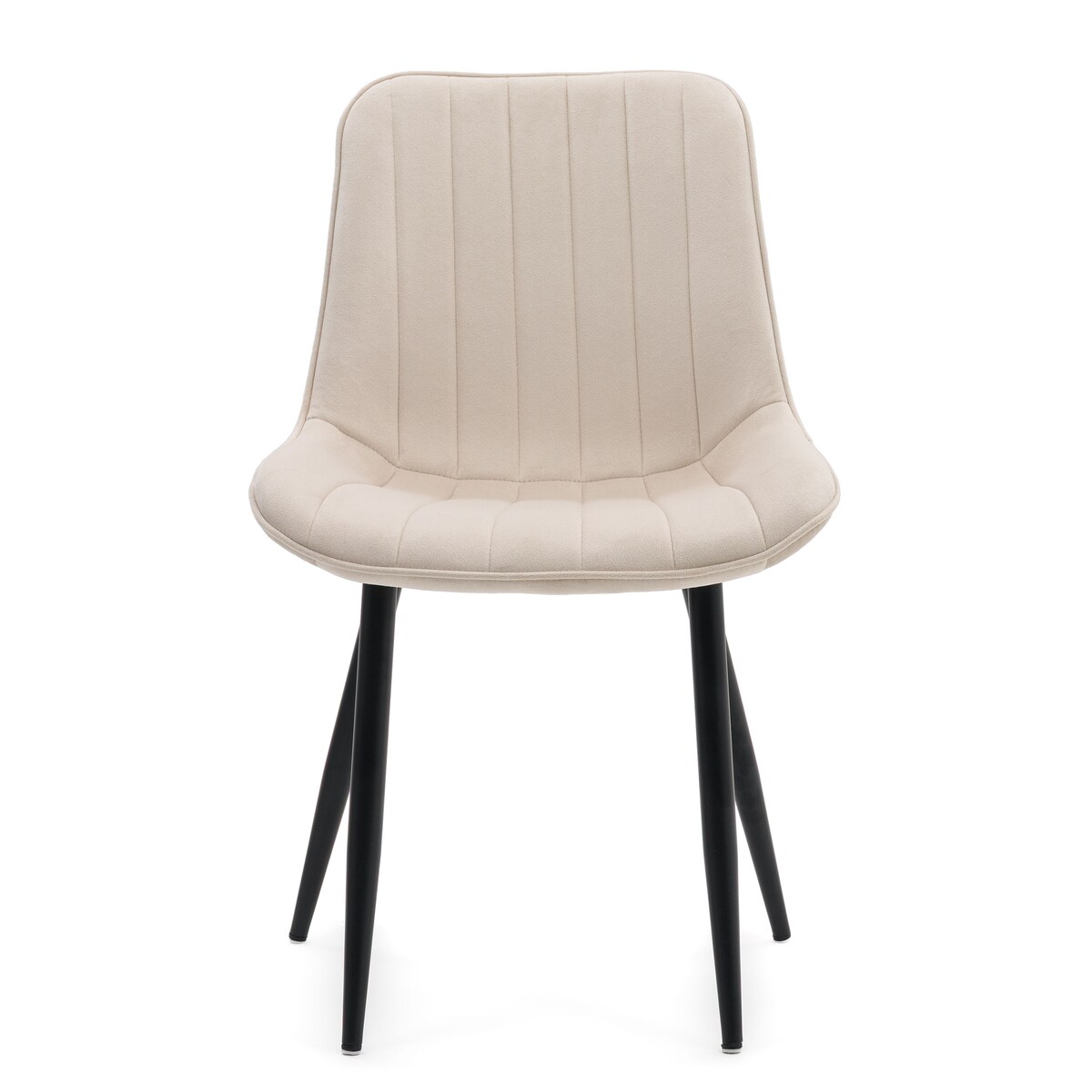Krzesło tapicerowane welurowe ELVA beżowe jasne na czarnych nogach