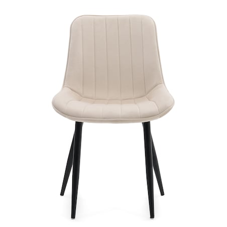 Krzesło tapicerowane welurowe ELVA beżowe jasne na czarnych nogach