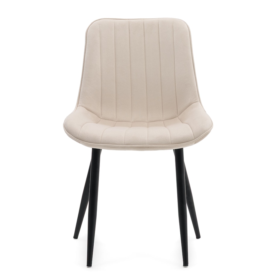 Krzesło tapicerowane welurowe ELVA beżowe jasne na czarnych nogach