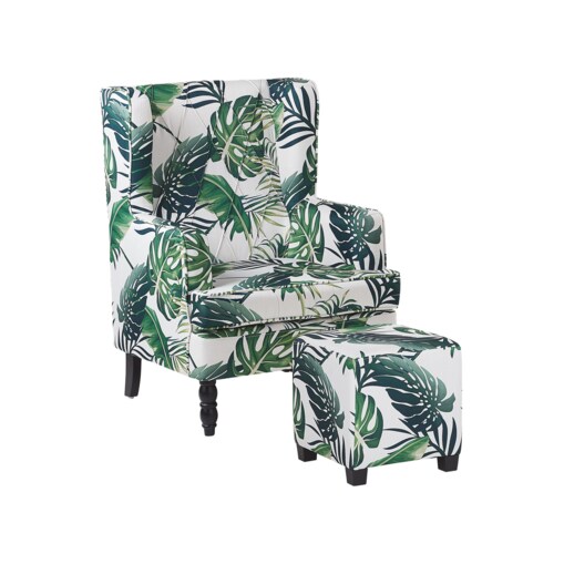 Fotel z podnóżkiem w liście biało-zielony SANDSET