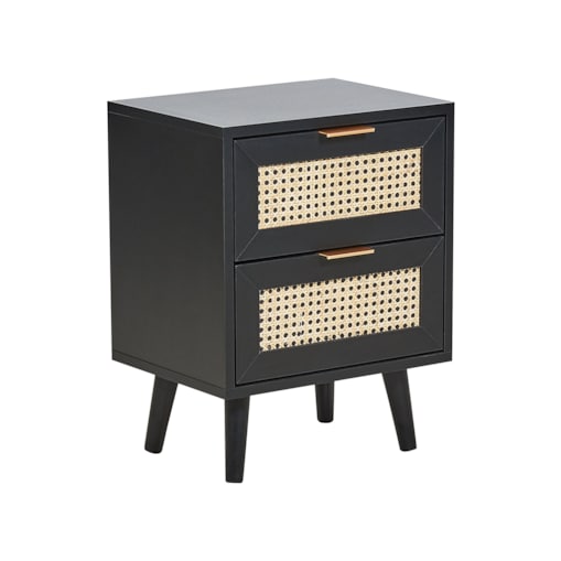 Szafka nocna 2 szuflady fronty rattanowe czarna OPOCO