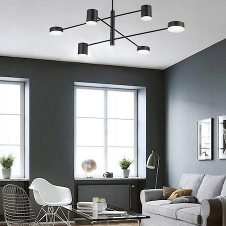 Lampa Sufitowa Nowoczesna Czarna 6-Ramienna Led