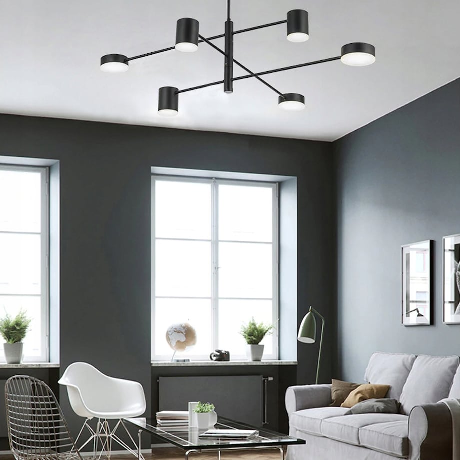 Lampa Sufitowa Nowoczesna Czarna 6-Ramienna Led