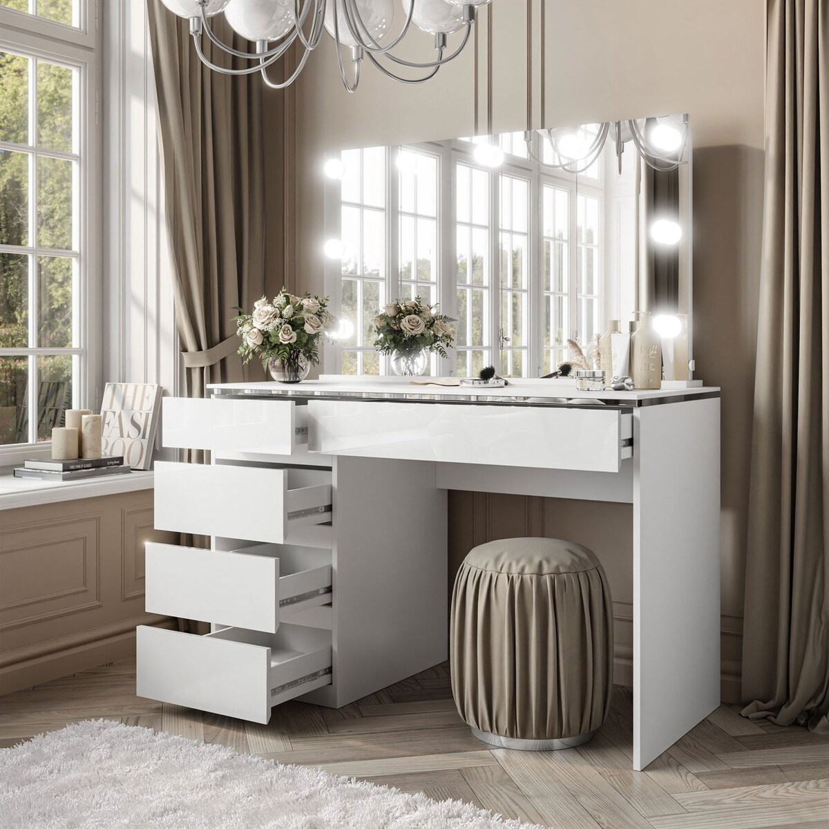 Toaletka AURORA II SILVER ELITE LED biały połysk