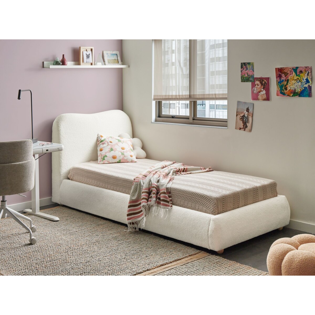 Łóżko z pojemnikiem Boucle BLAGNAC 90 x 200 cm Złamana biel