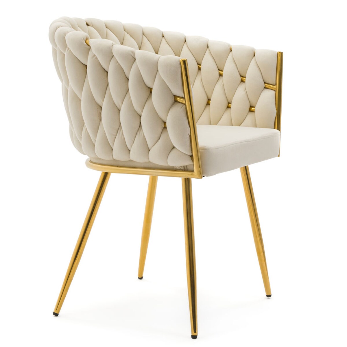 Krzesło tapicerowane plecione do jadalni beżowe welurowe glamour ROSA GOLD