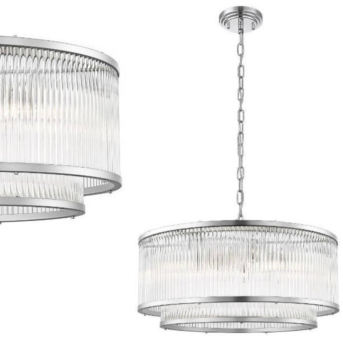 LAMPA wisząca SERGIO P0528-06H-F4AC Zumaline okrągła OPRAWA szklany ZWIS na łańcuchu srebrny