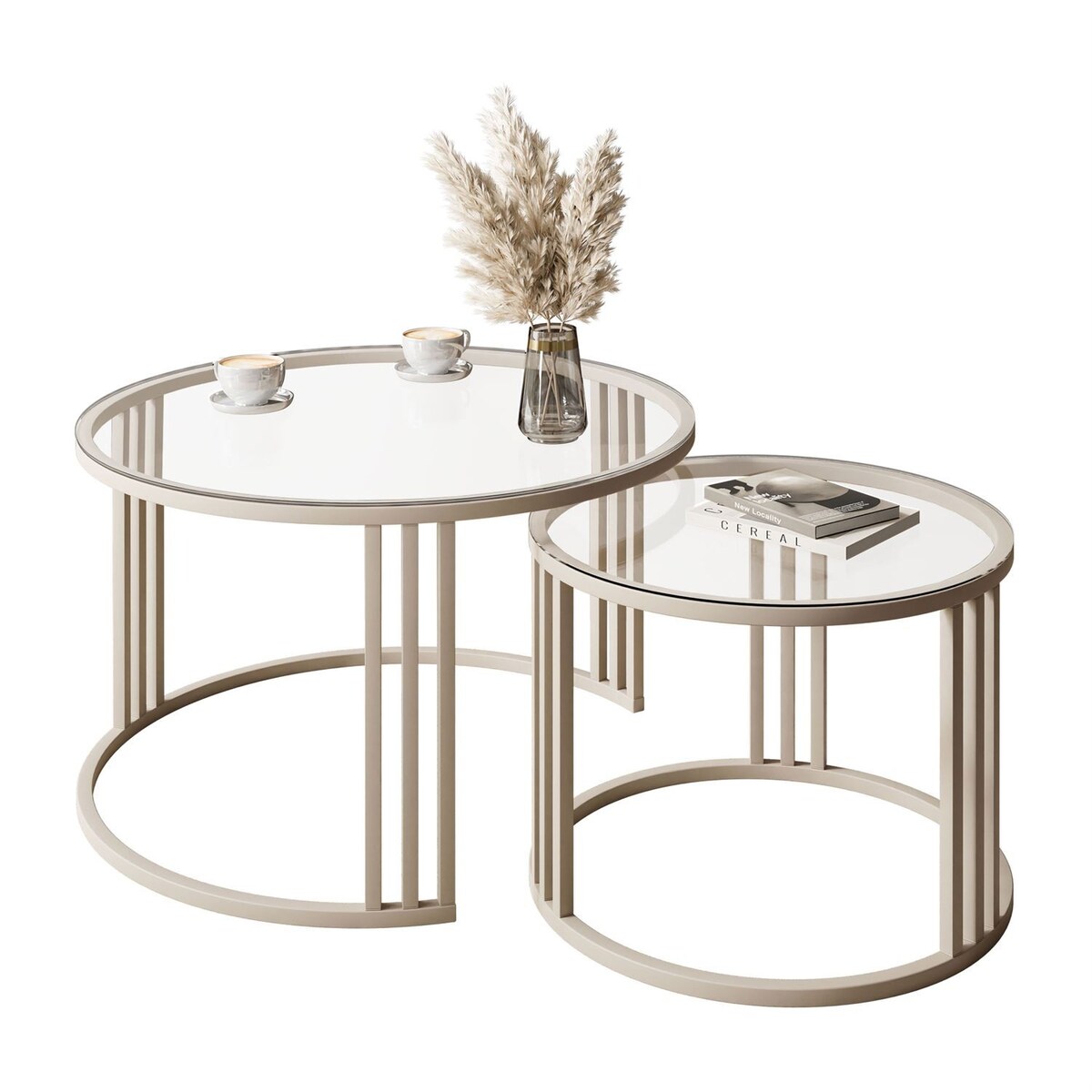 Stolik kawowy LORI 2w1 KASZMIR ze szklanym blatem, przezroczyste szkło