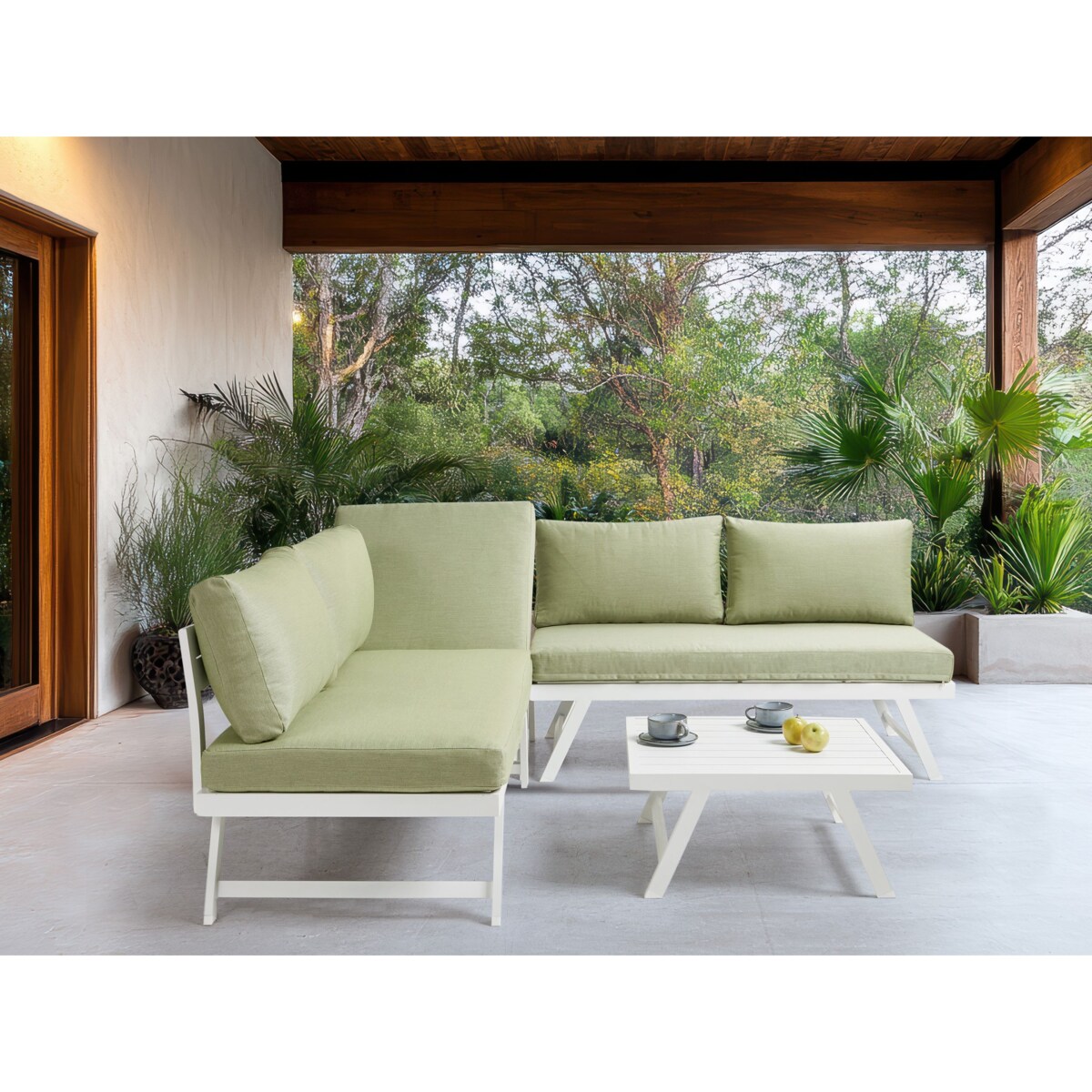 Narożnik ogrodowy ze stolikiem dla 5 osób COCCORINO Metal Zielony