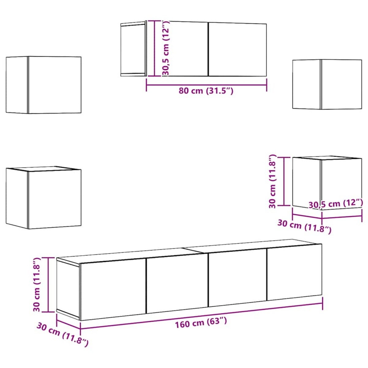 vidaXL Zestaw 7 szafek TV, Biały, materiał drewnopochodny