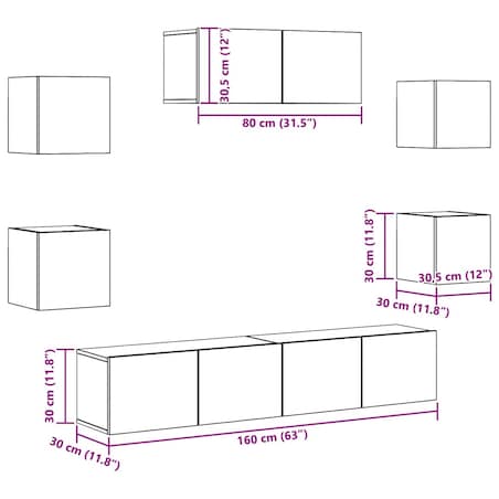 vidaXL Zestaw 7 szafek TV, Biały, materiał drewnopochodny