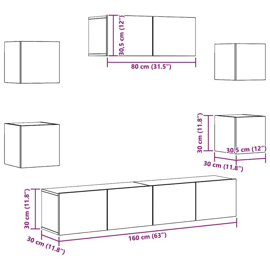 vidaXL Zestaw 7 szafek TV, Biały, materiał drewnopochodny
