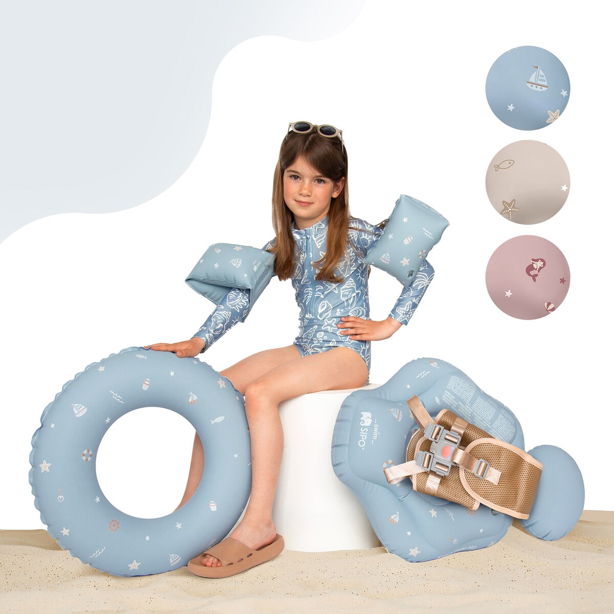 Sipo, Niebieskie Koło Dmuchane Do Pływania Dla Dzieci, 50 Cm, Na Basen I Plażę, 3-6 Lat, 15-30 Kg, Niebieskie