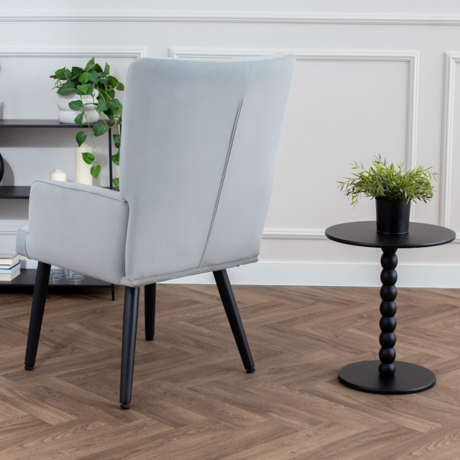 Fotel uszak do salonu wypoczynkowy welurowy tapicerowany jasnoszary