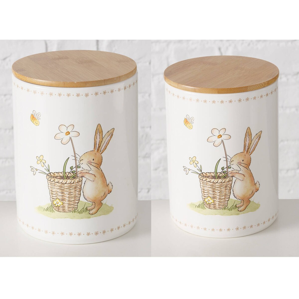 Pojemniki kuchenne ceramiczne CHARMY, wzór w zajączki, 2 sztuki