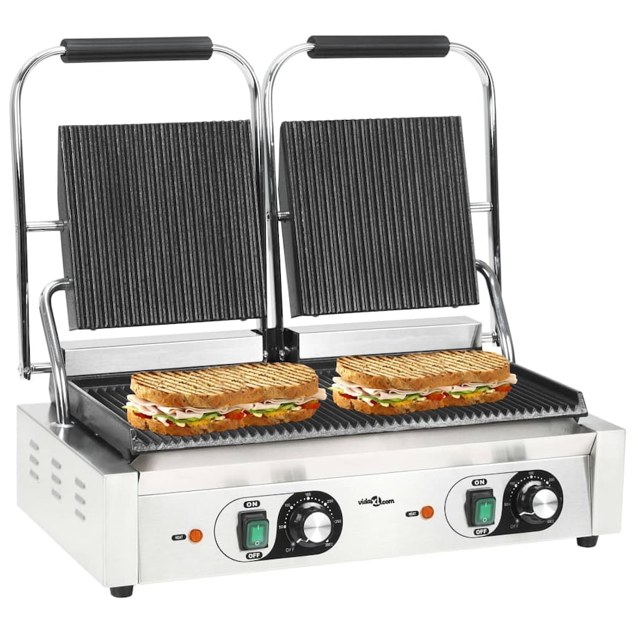 vidaXL Podwójny opiekacz do panini, żebrowany, 3600 W, 57x30,5x20 cm