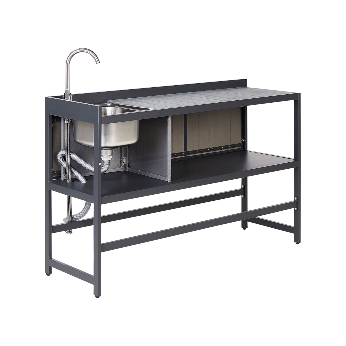 3 częściowa kuchnia ogrodowa szafka i wyspa ze zlewem szara ORTISEI