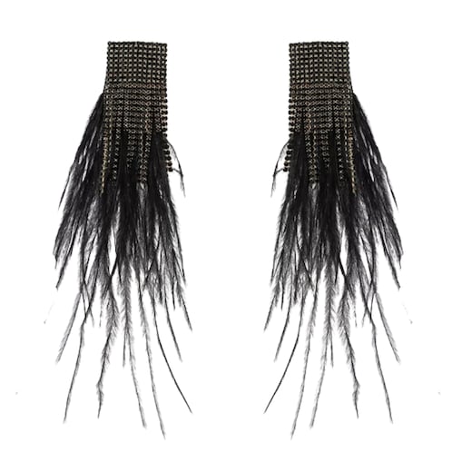 Długie czarne eleganckie kolczyki z piórami i cyrkoniami złota biżuteria