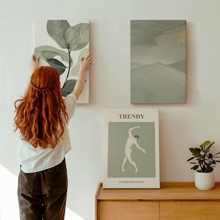 Zestaw 3 dużych obrazów na płótnie - Roślinne wzory sylwetki abstrakcji - zielony