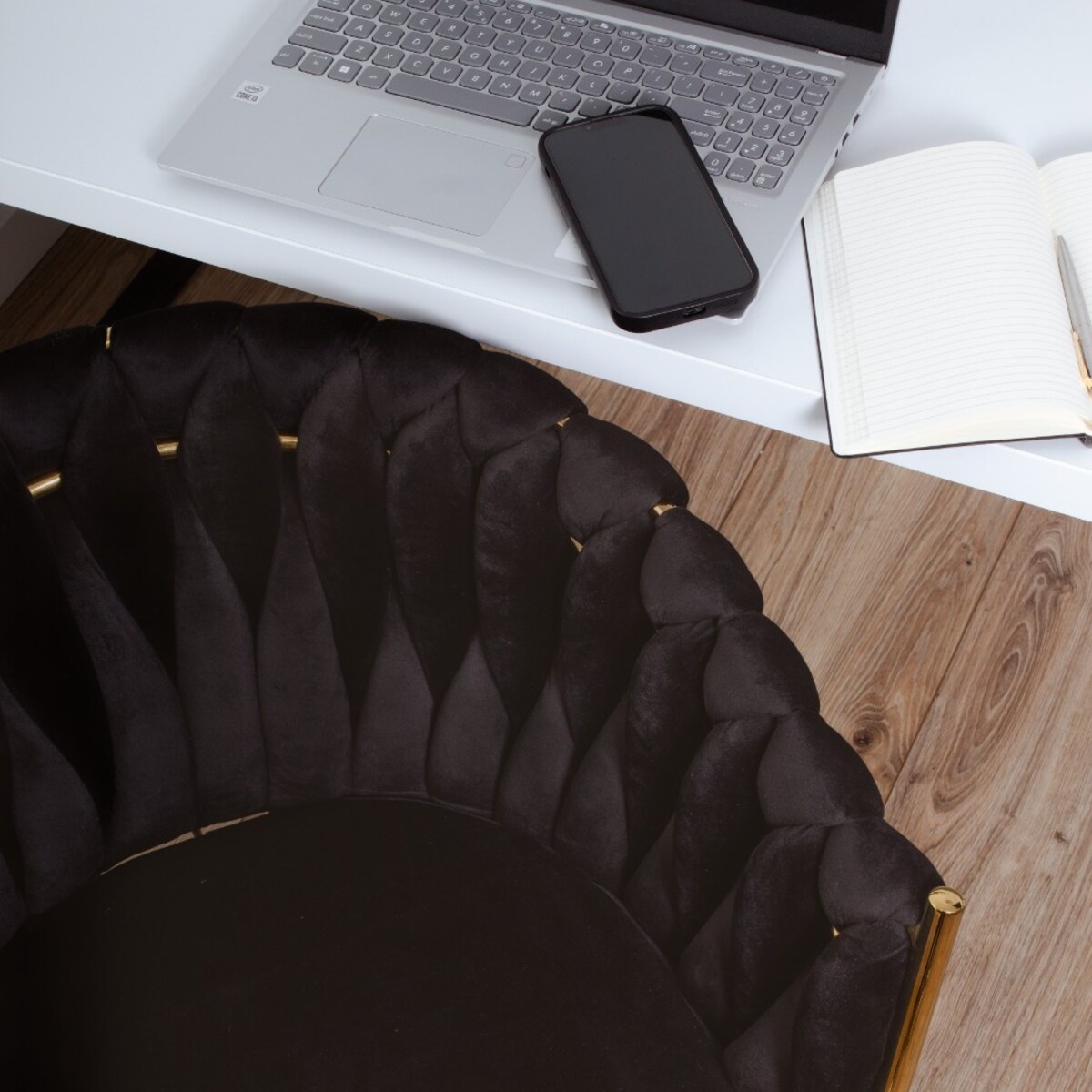 Fotel biurowy krzesło obrotowe regulowane welurowe czarne