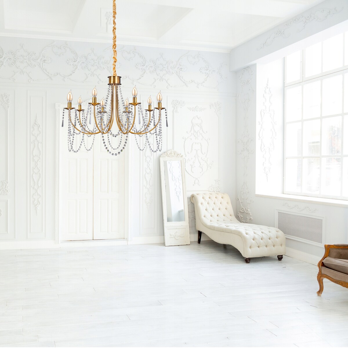 Lampa Kryształowa Wisząca Duża Żyrandol Złoty