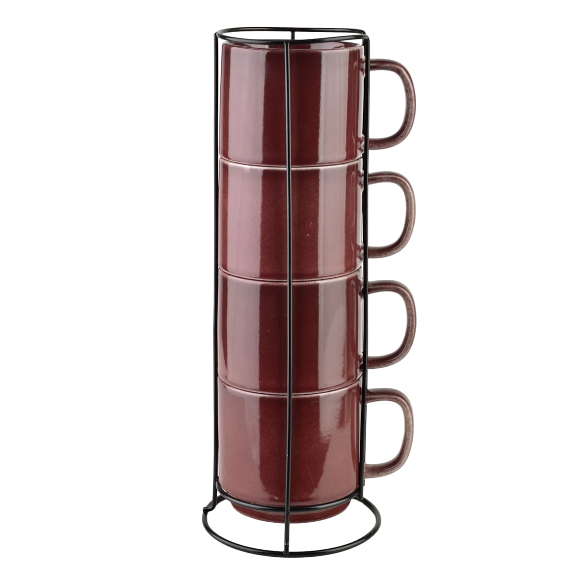 Komplet 4 kubków na stojaku EVIE Burgundy