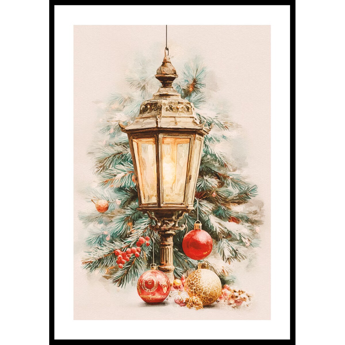 Poster Story, Plakat, Obraz - Latarnia wśród Bombek i Oszronionych Gałęzi, wymiary 42 x 60 cm