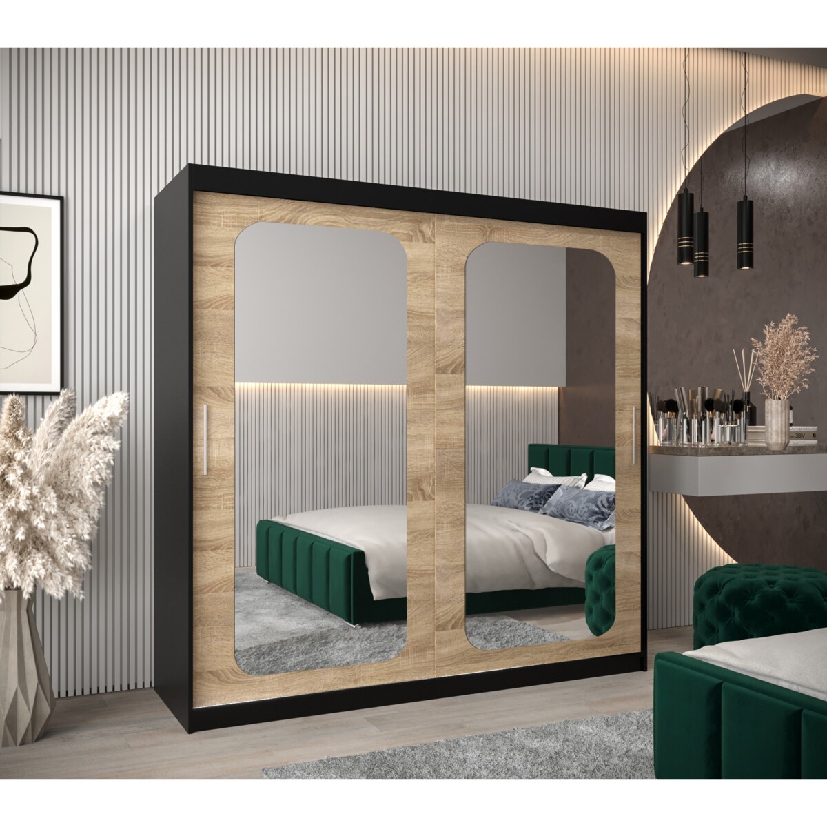 Szafa przesuwna Garderoba PROMO T3 200 czarny/sonoma