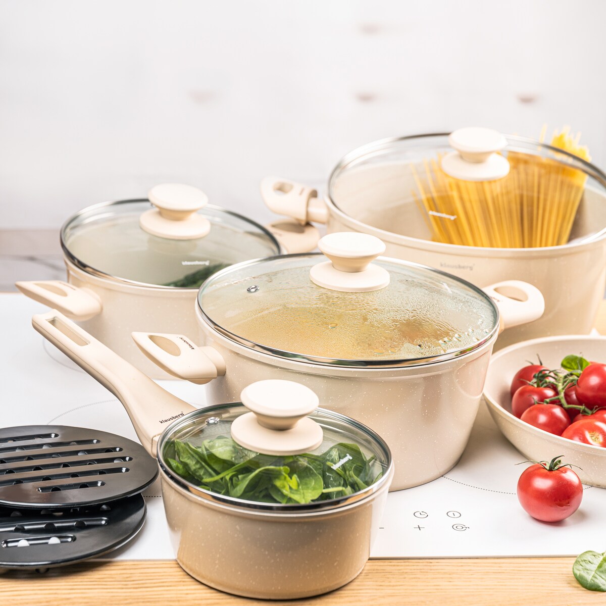 Komplet garnków z marmurkową powłoką nieprzywierającą 12-ele KLAUSBERG