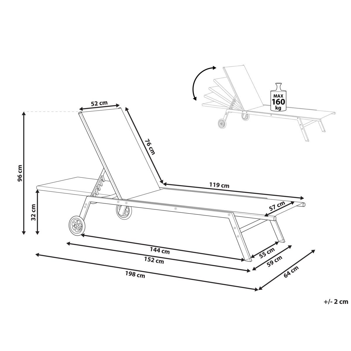Leżak ogrodowy na kółkach czerwony LEVANZO