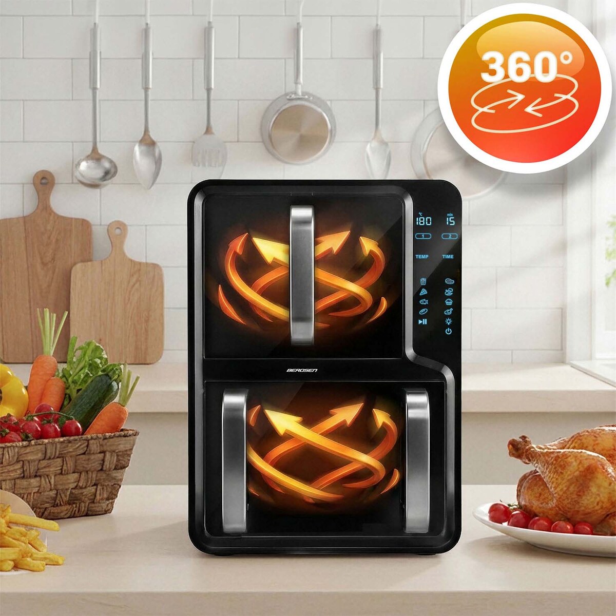Frytkownica beztłuszczowa Berdsen BD-664 dwukomorowa pionowa 12L Air Fryer 2800W