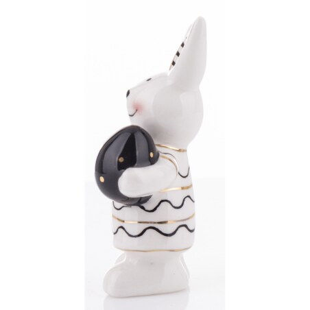 Dekoracja - małe białe króliczki w prążki 2 szt. - 9x4,5x3 cm