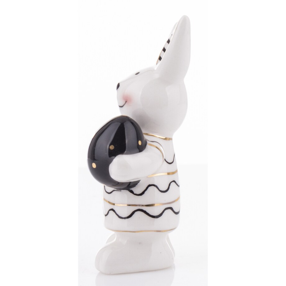 Dekoracja - małe białe króliczki w prążki 2 szt. - 9x4,5x3 cm