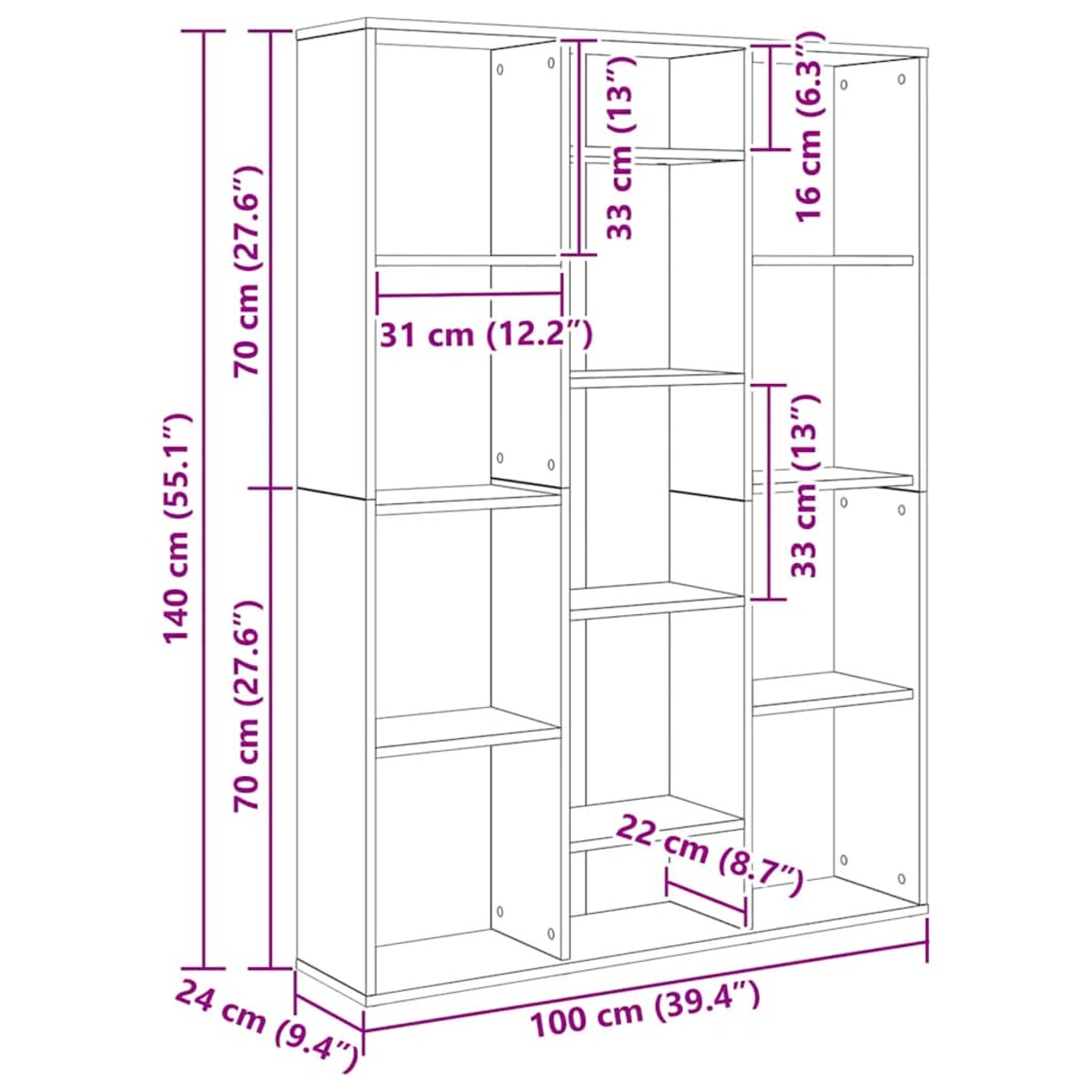 vidaXL Przegroda/regał, biały, 100x24x140 cm, materiał drewnopochodny