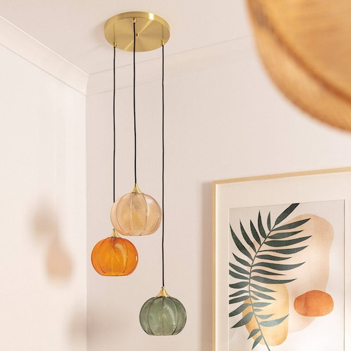 Lampa wisząca potrójna ze szklanymi kloszami Climt