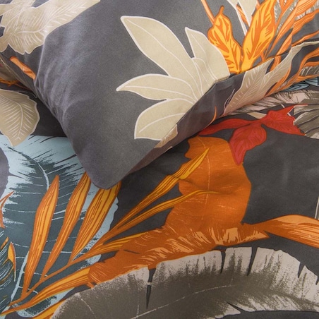 Pościel satyna bawełniana 140x200 Tropenza tropikalne liście na szarym tle, Satynlove