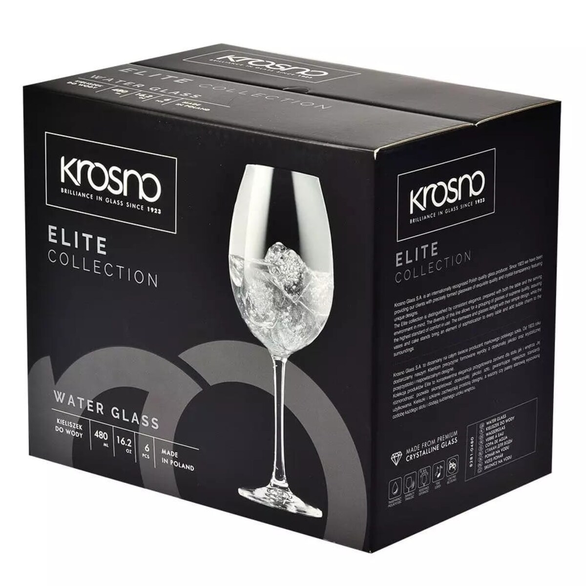 Duże Wysokie Kieliszki do Wody Wina Drinków Krosno Elite 6 x 480 ml Komplet