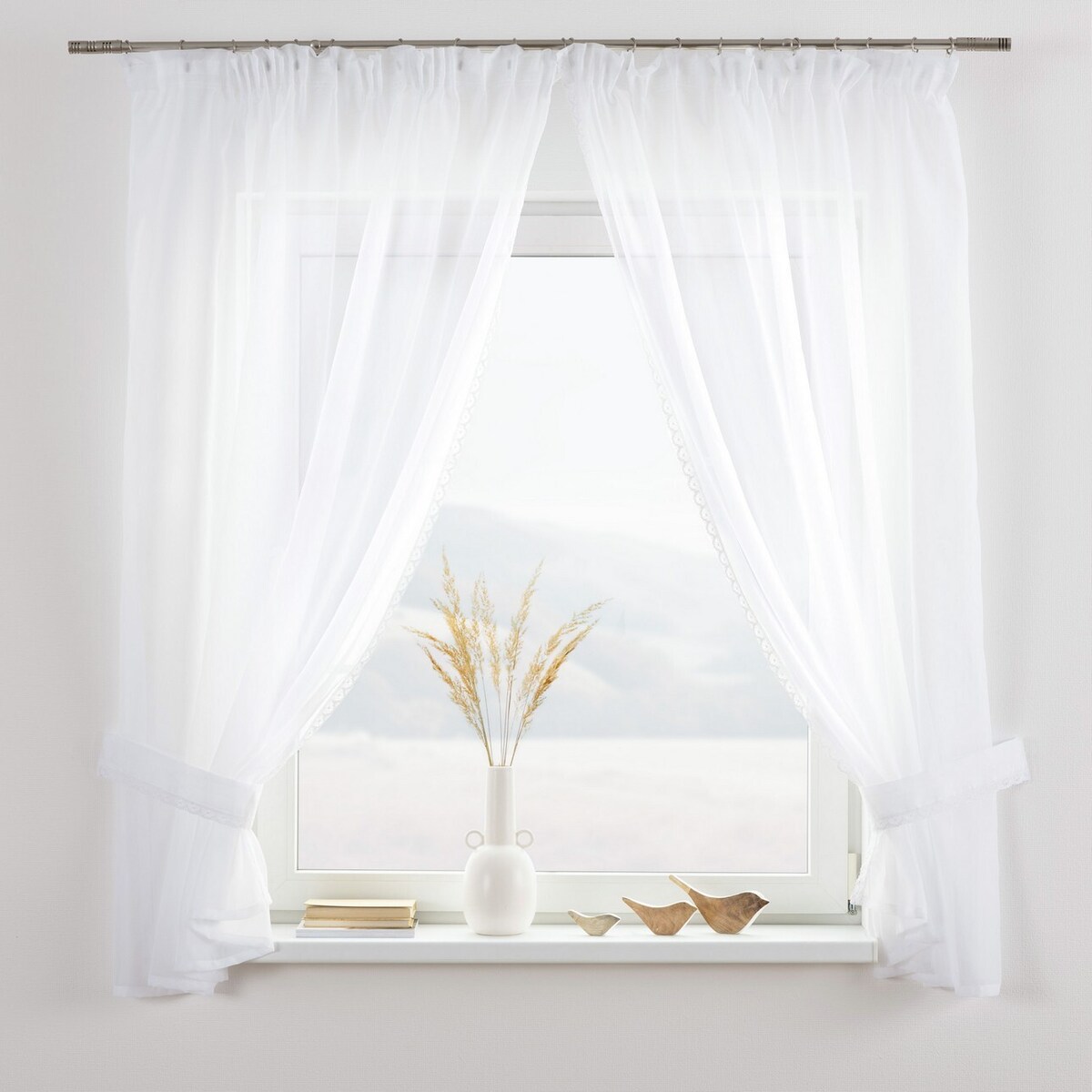 Firany z koronką Lily 2 szt. krótkie 140x150 biały
