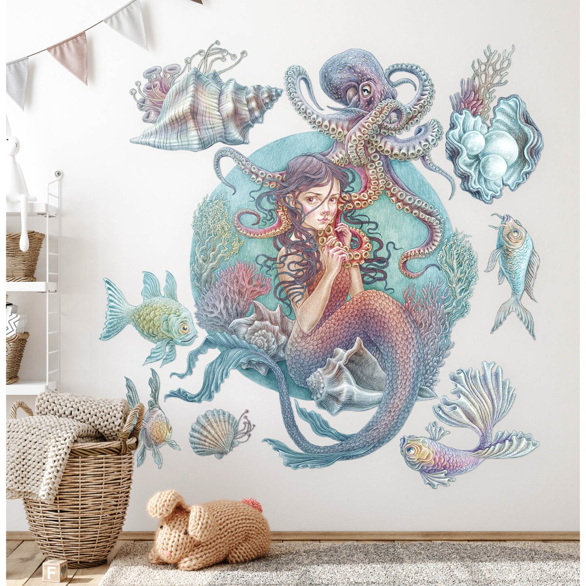 Zestaw naklejek na ścianę, Podwodne syreny, 100cm