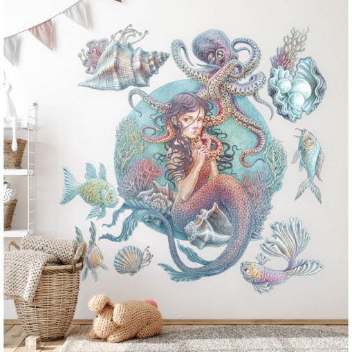 Zestaw naklejek na ścianę, Podwodne syreny, 100cm