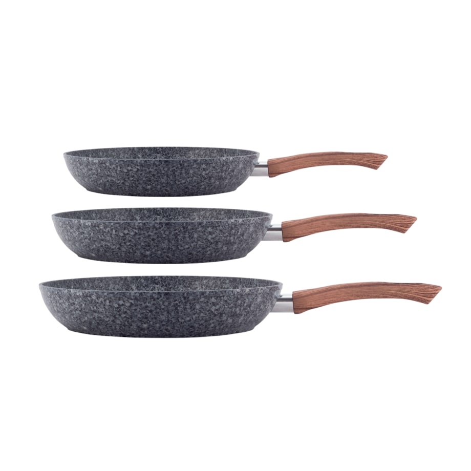 Zestaw komplet patelni granitowych imitacja drewna 20/24/28cm indukcja KAMILLE