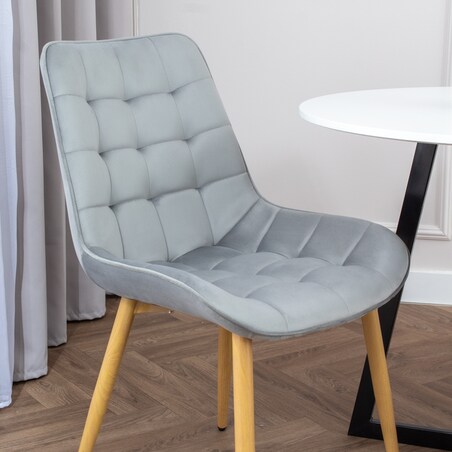 Krzesło tapicerowane do salonu jadalni pikowane welurowe szare