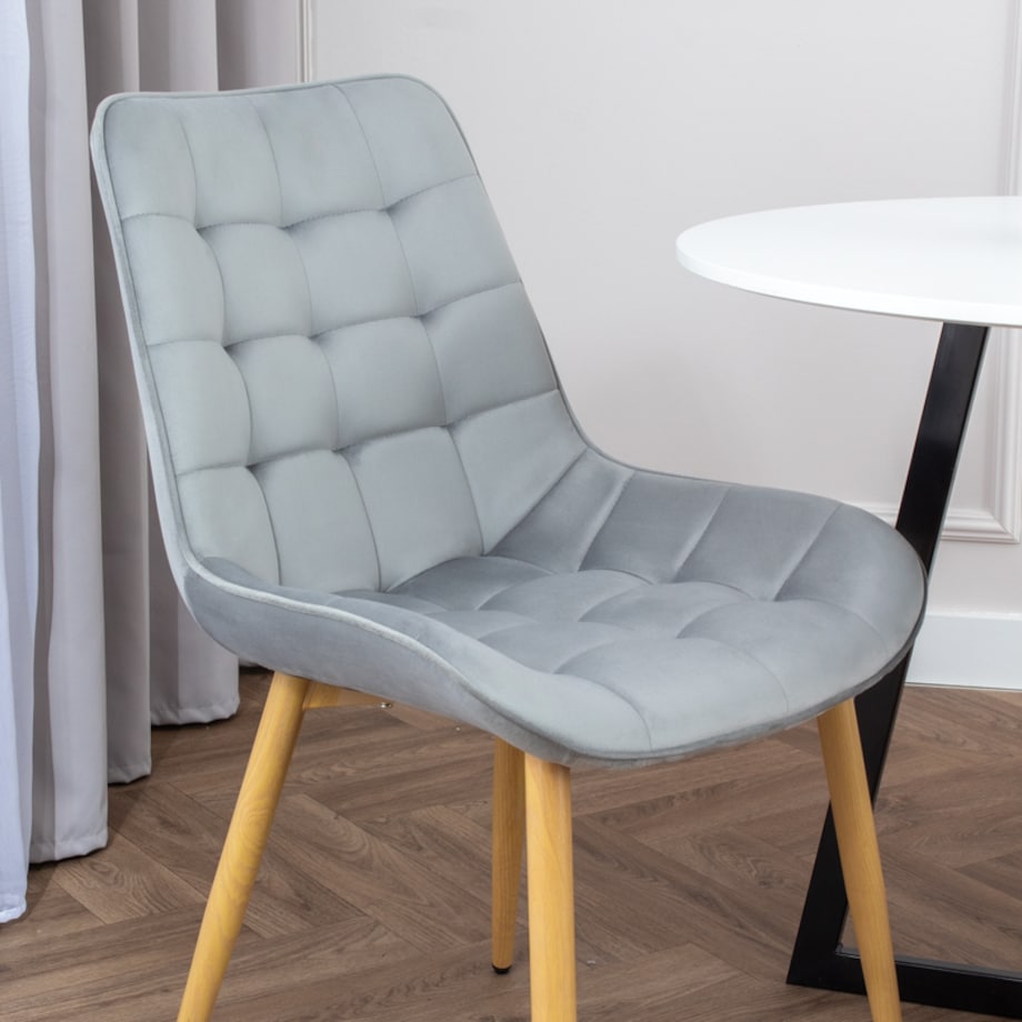 Krzesło tapicerowane do salonu jadalni pikowane welurowe szare