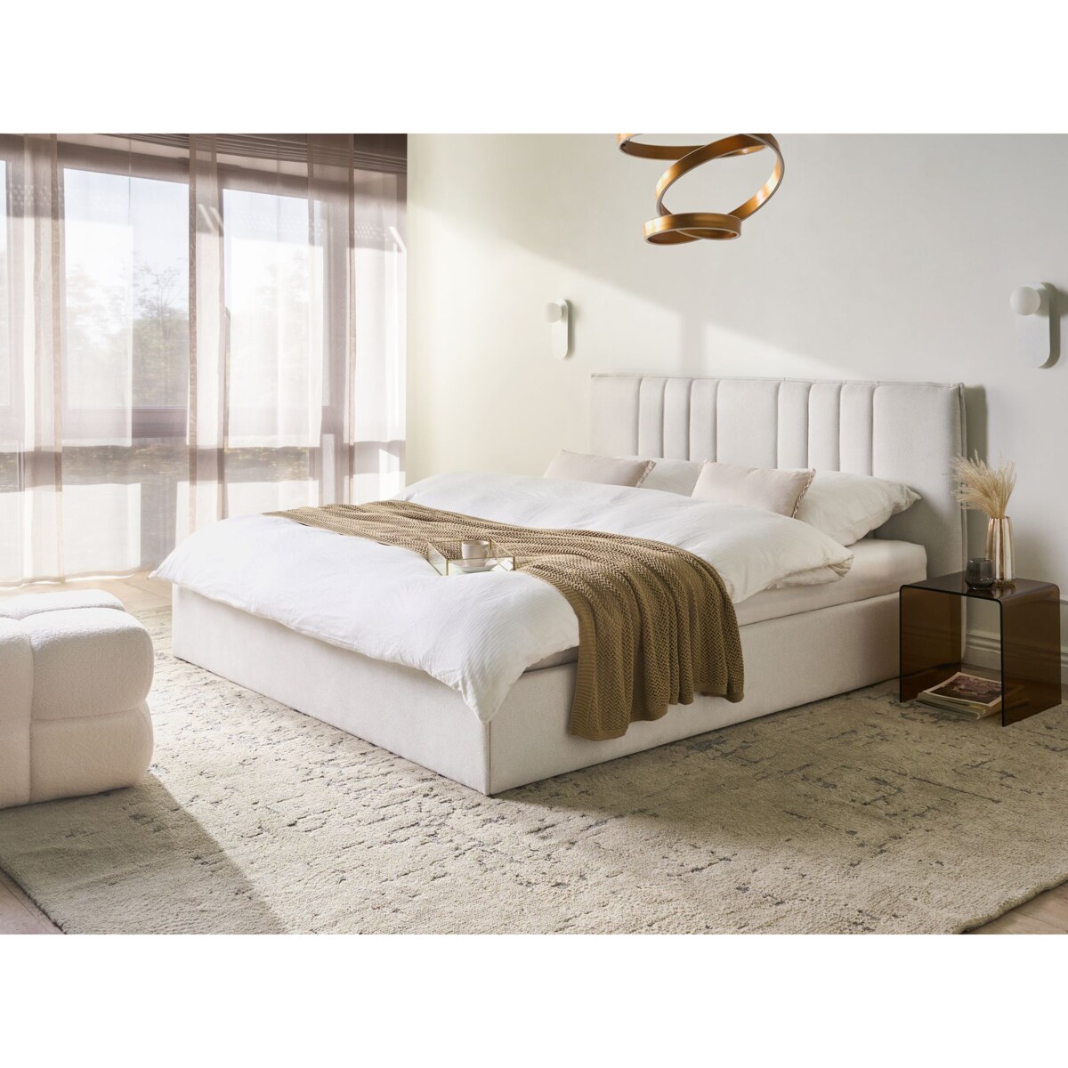 Łóżko z pojemnikiem TARASCON 180 x 200 cm Jasnobeżowy