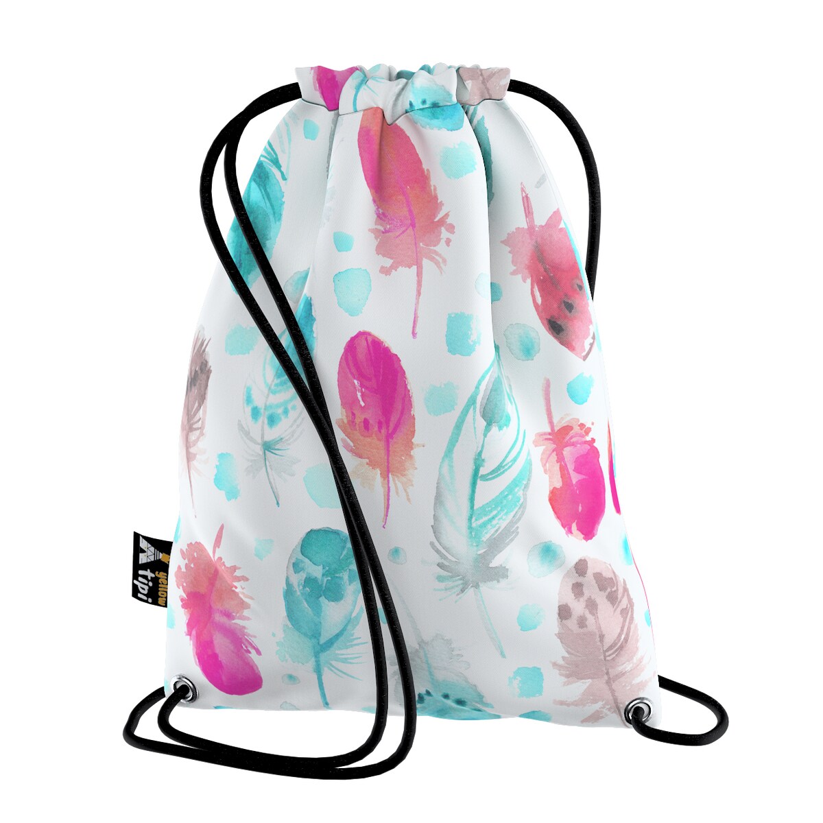 Worek plecak Kiddy, różowe i turkusowe piórka, 28x40cm, Magic Collection