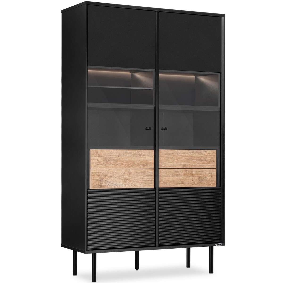 KONSIMO LOFTY Witryna z ryflowanym frontem w stylu loft