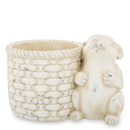 Osłonka na doniczkę - 17x24x16 cm królik i jego beżowy koszyk