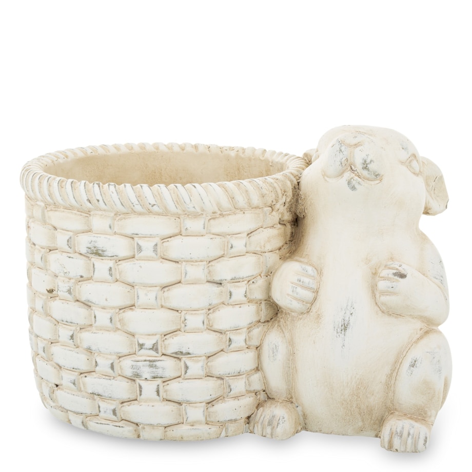 Osłonka na doniczkę - 17x24x16 cm królik i jego beżowy koszyk